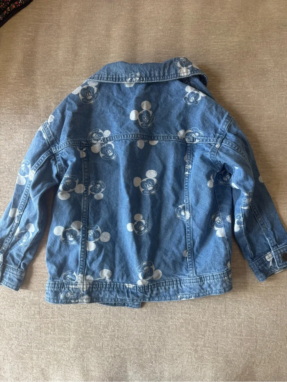 Disney Mickey Mouse Kids Denim Jacket Size 5 Blue Allover Print Jean Jacket